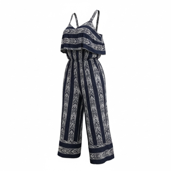 Woman Within Pants - NWOT Woman Within Tribal Navy & White Flounce Bodice Cullotte Jumpsuit Size 16W